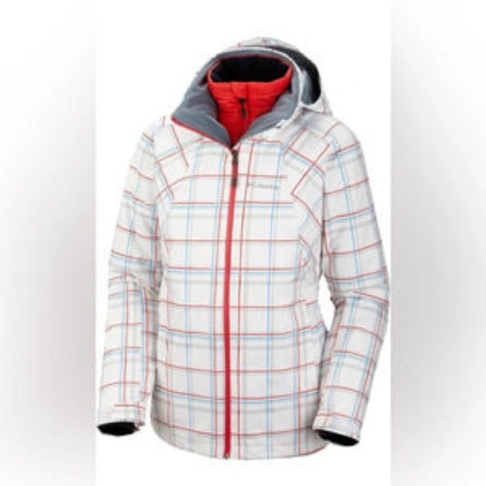 Columbia Women's Red and Blue Plaid Ski Jacket - Picture 1 of 5